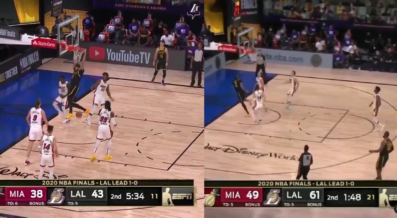 Anthony Davis has eaten well, off two Rajon Rondo passes. As the Lakers take a dominating lead against the Miami Heat into halftime, AD and Rondo shifted the momentum. Rajon Rondo first fed Anthony Davis an alley oop, before feeding him a half court lob, for a layup. Twitter is going insane, witnessing this.