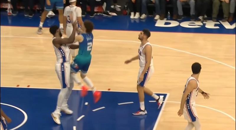 LaMelo Ball curses at Joel Embiid for hitting him after the foul call