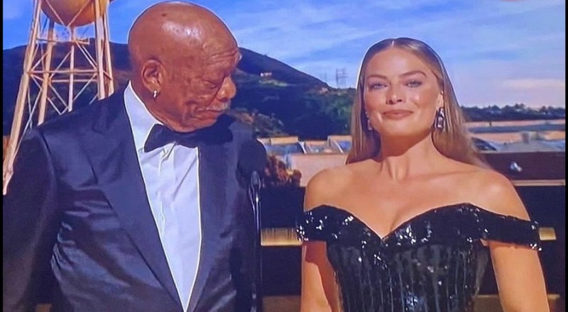 Morgan Freeman goes viral for looking at Margot Robbie's chest