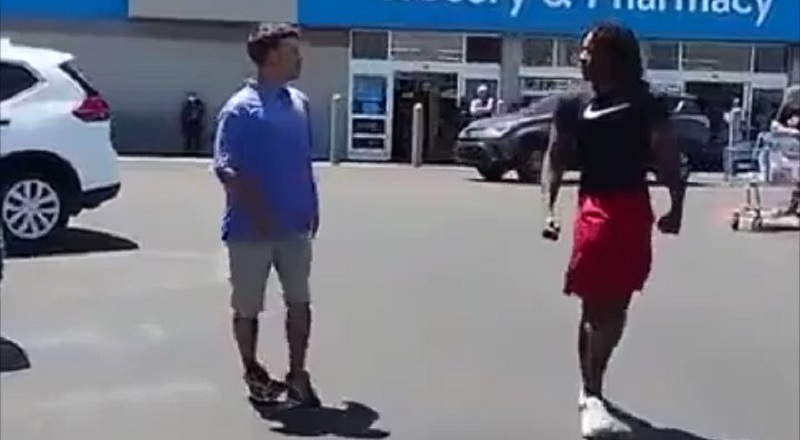 White man harasses Black man in Walmart parking lot