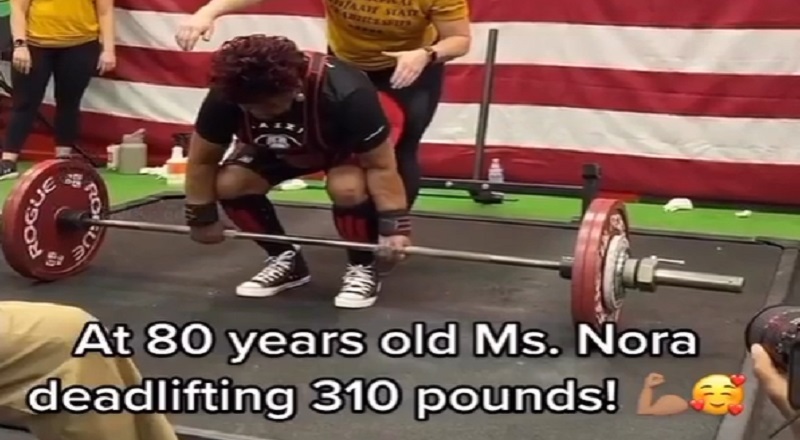 80 year old woman deadlifts 310 pounds