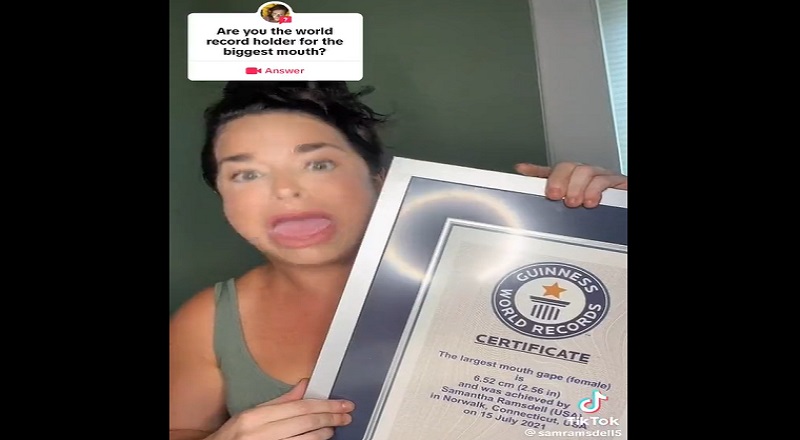 Woman sets Guinness World Record for the world's biggest mouth