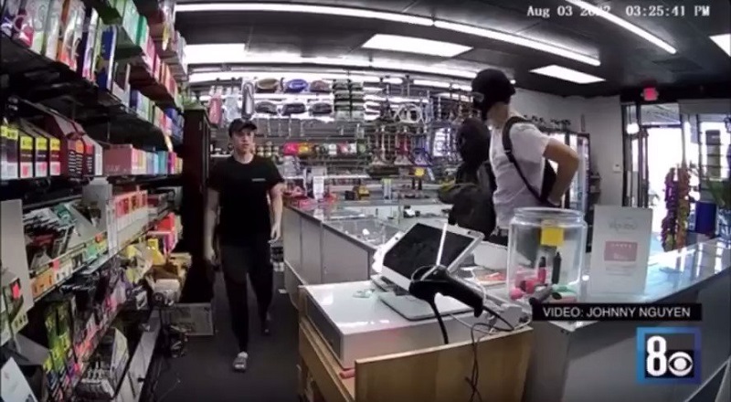 Man calmly beats up a robber in the store he's working at